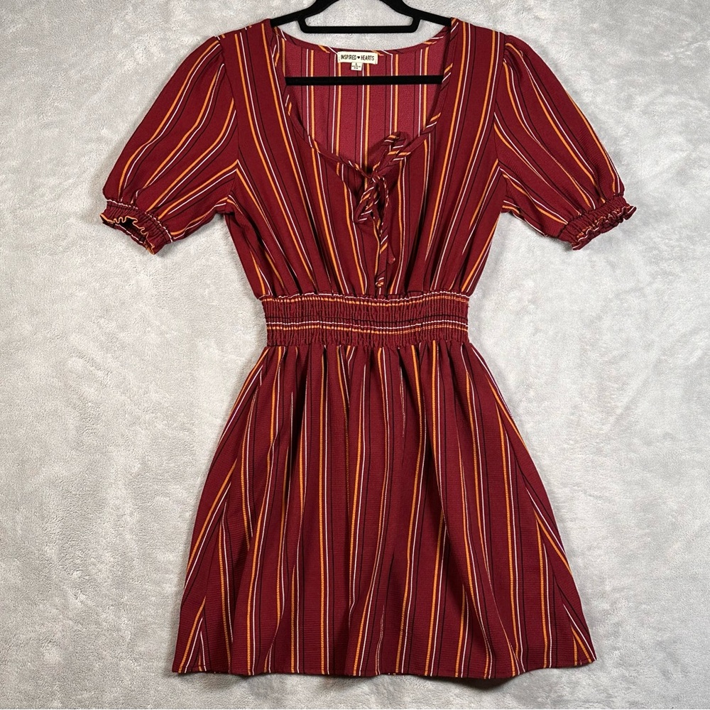 Inspired Hearts Striped Burgundy Fit’n’Flare Skater Dress